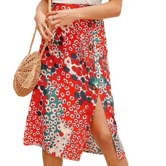 Floerns Women's Boho Floral High Waist Split A Line Midi Skirt Size Medium - Picture 6 of 11